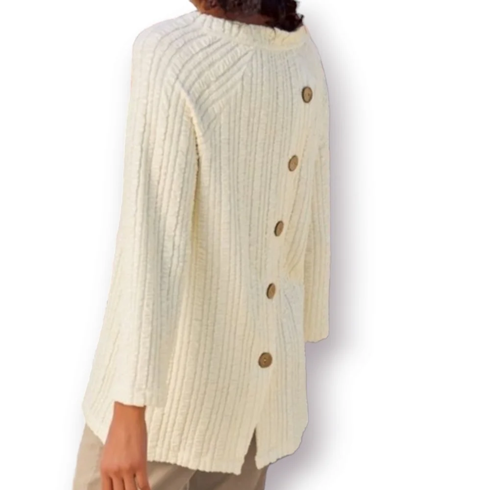 Soft Surroundings Textured  Back Button Cream Tunic Top